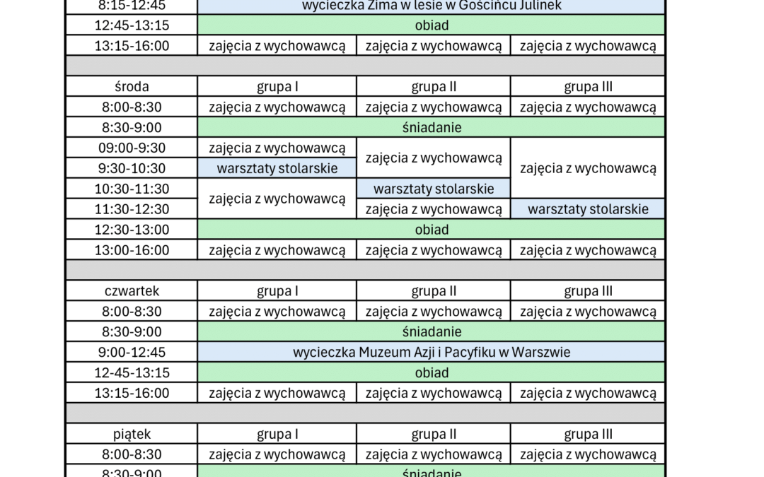 Plan półkolonii zimowych