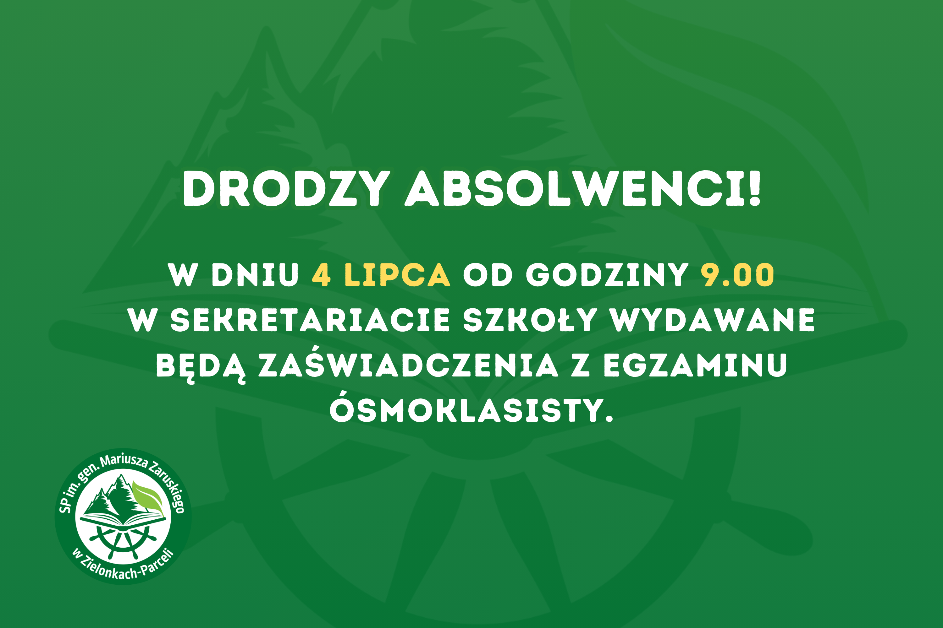 Odbiór zaświadczeń z Egzaminu Ósmoklasisty